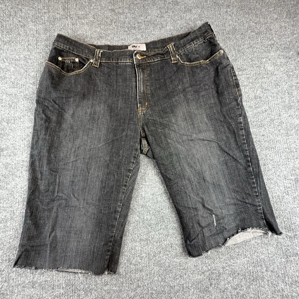 Avenue Shorts Womens 22 Gray Denim Cutoff Raw Hem Rhinestone Pockets Stretch